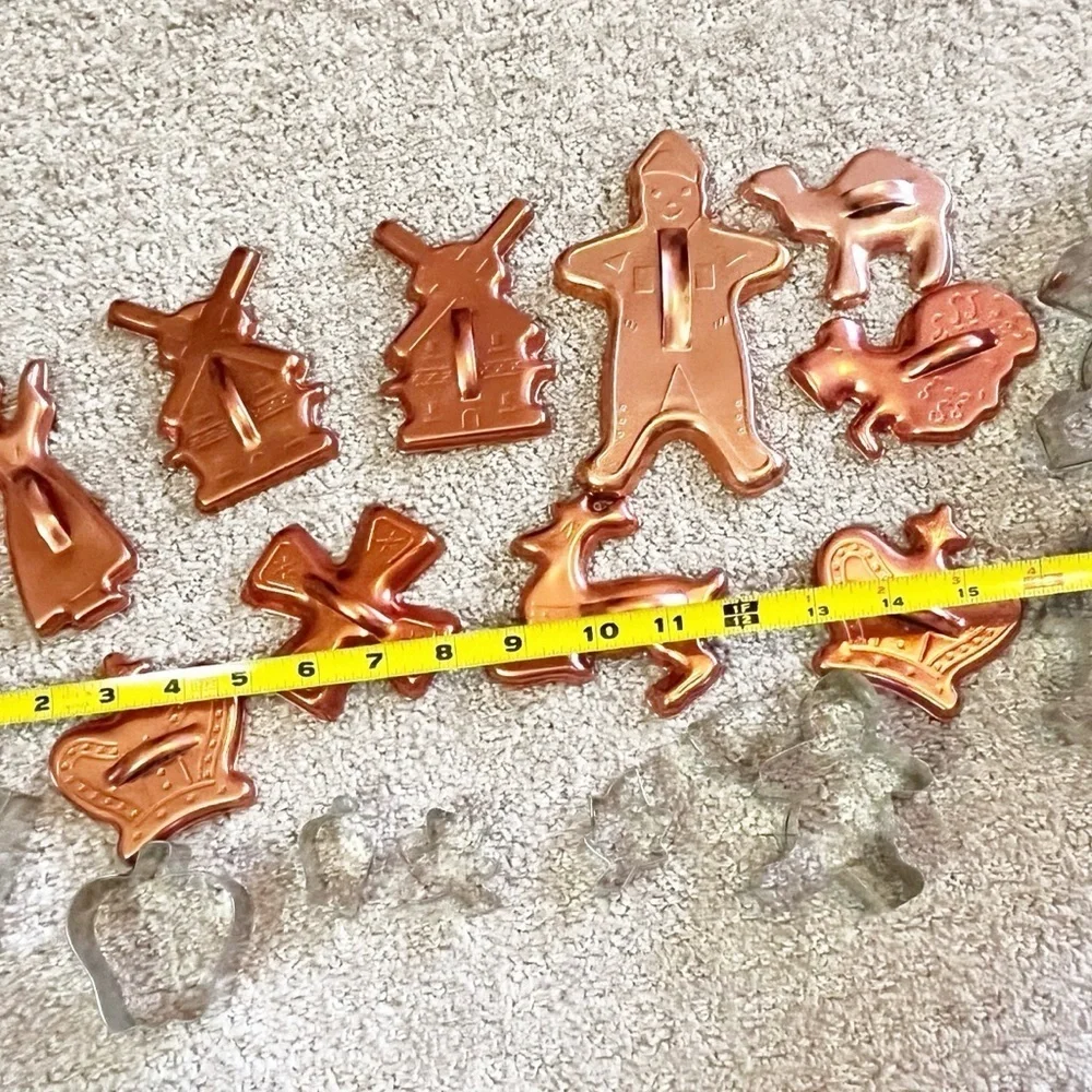 Mixed Copper Silver Metal Christmas Cookie Cutters Leaves Angel Retro Lot of 19